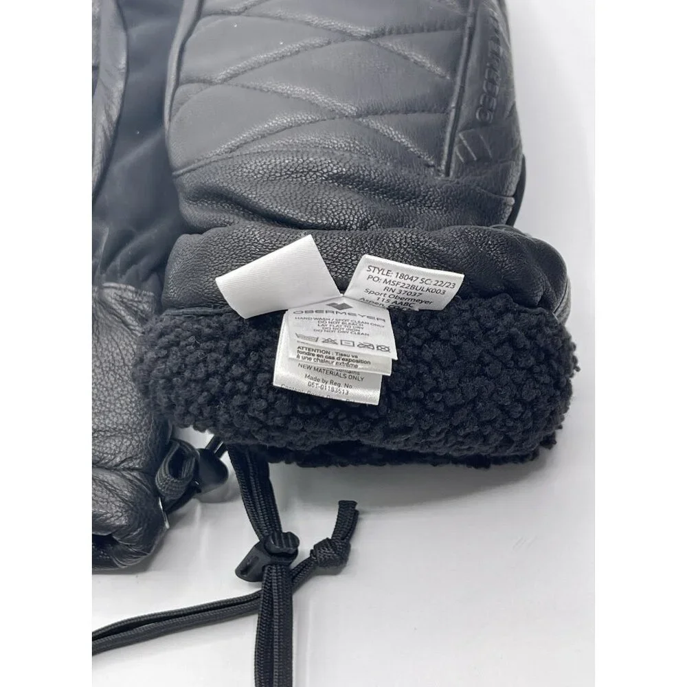 Obermeyer Gloves Mittens Womens Size Large L Black Leather Quilted Faux‎ Sherpa